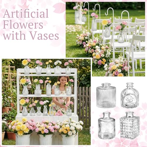 36 Pcs Artificial Flowers Table Centerpiece with Vases Colorful Wildflower Centerpieces Silk Flower Arrangement for Wedding Baby Shower Table Centerpieces Party(Warm Tone,Clear) - style: Warm Tone