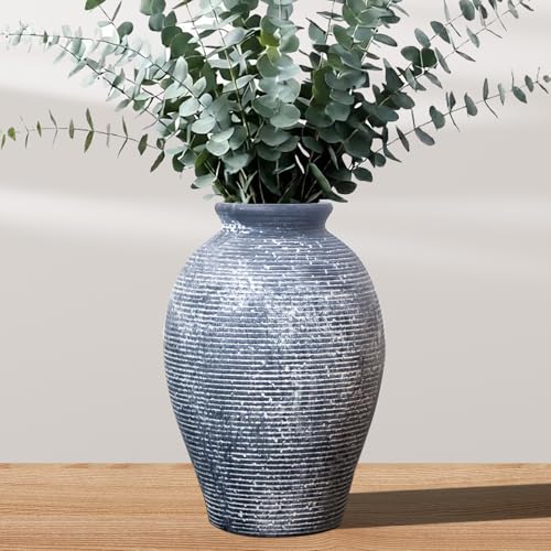 Ceramic Flower Vase for Home Decor, Rustic Farmhouse Vintage Retro Large Vase for Living Room, Kitchen, Bedroom, Decoration for House, Bookshelf, Dining Table, Office, Gift(9.3 inch) - color: Dark Blue-9.3"
