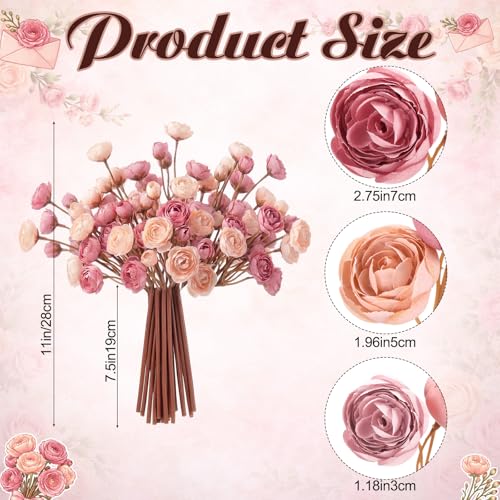 XunYee 60 Pcs Dusty Rose Artificial Ranunculus Flowers Bulk Faux Ranunculus Bouquet Realistic Silk Pink Rose Flowers Decoration for Wedding, Home, DIY Bouquet, Centerpieces, Bridal Shower, Arrangement