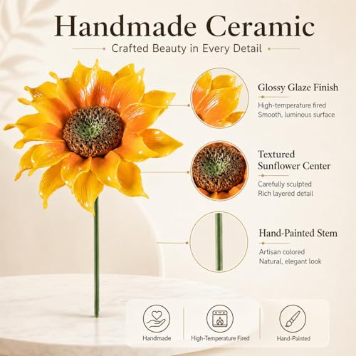 Handcrafted Ceramic Sunflower, Artificial Flower Decor, Yellow Sunflower Home Decor Women,Artificial Sunflowers Gift for Mom, Wife, Birthday & Anniversary - color: Yellow-sunflower