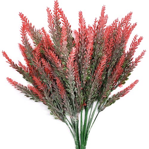 Artificial Flowers Lavender Lifelike Artificial Plant Bouquet with Green Leaves for Home Decor Wedding Garden Patio Decoration - Red 4 Bundles - color: Lavender/Red/4pcs