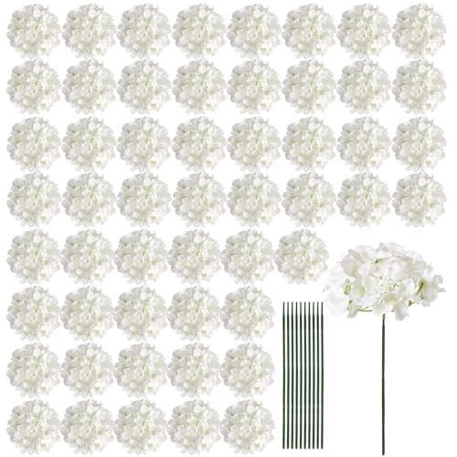 Auihiay 64 PCS Artificial Hydrangea Flowers, Silk Hydrangea Full Flowers Heads with Stems for Wedding Centerpieces, Home, Garden, Baby Shower, Party Decoration (Ivory) - color: Ivory