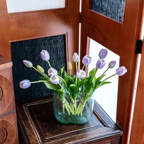 Artificial Tulips Flowers,Soft Touch Latex Bouquet, Fake Tulips,Spring Wedding Home Room Table Centerpiece Decor - color: 15pcs Lavender(no Vase)
