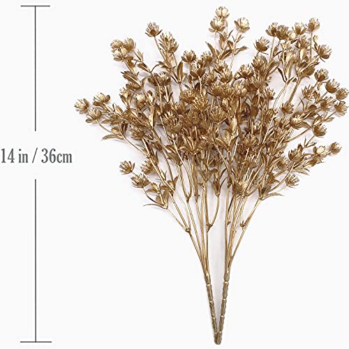 Artificial Christmas Flowers, Golden Baby Breath Gypsophila Plastic Plant Fake Plants for Wedding Bridal Bouquet Party Indoor Home Office Table Centerpieces Arrangements DIY Decoration - Gold 4 Pack - color: Gold Babysbreath-4 Pcs