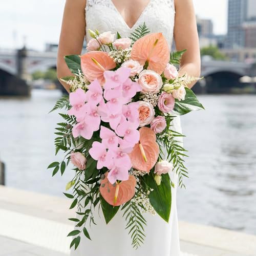 Orchids Artificial Flowers,6 Pcs Fake Light Pink Orchids 30" Long Stem Velvet Silk Phalaenopsis Orchid Flowers for Tall Vase Romantic Wedding Party Centerpieces Home Decor (Light Pink) - color: Light Pink