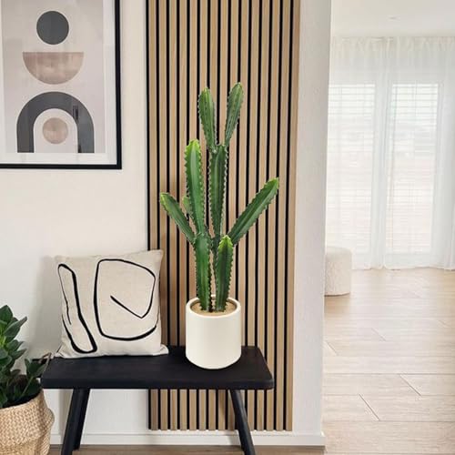 DILATATA 32.5" Tall Fake Cactus Plant Decorative Potted 'Euphorbia Accruensis' - Large Artificial Cactus for Home, Garden, Office Decor - Housewarming Gifts - color: White Pot Ea