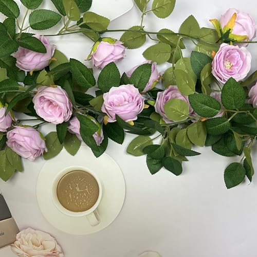 Flower Garland for Backdrop, 4Pcs Flowers Garland, Rose Garlands for Decoration, Artificial Flowers, Flower Vines, Floral Garlands for Wedding, Arch Garden Ceremony Background Outdoor Wall Decor - color: Purple Rose