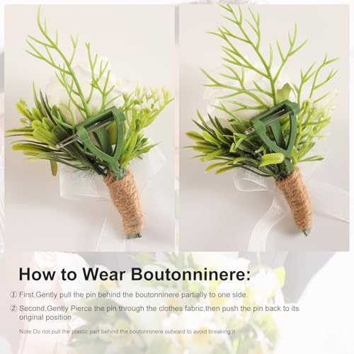 Garisey Artificial Flowers White Rose Wrist Flowers and Men's Corsage Wedding Flowers Ceremony Prom Flower (1 Boutonniere & 1 Wrist Corsage White) - color: 1 Boutonniere & 1 Wrist Corsage White