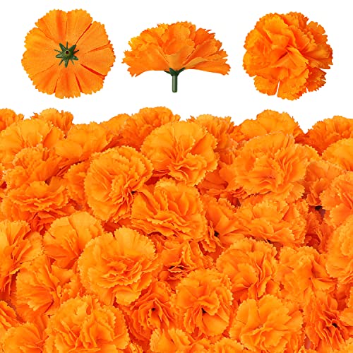 Hommtina 50 Pcs Marigold Flowers Silk Artificial Marigold Flowers, Mexican Flowers Decoration for Baby Shower Wedding Party Decoration Halloween Christmas New Year Decor - color: Orange
