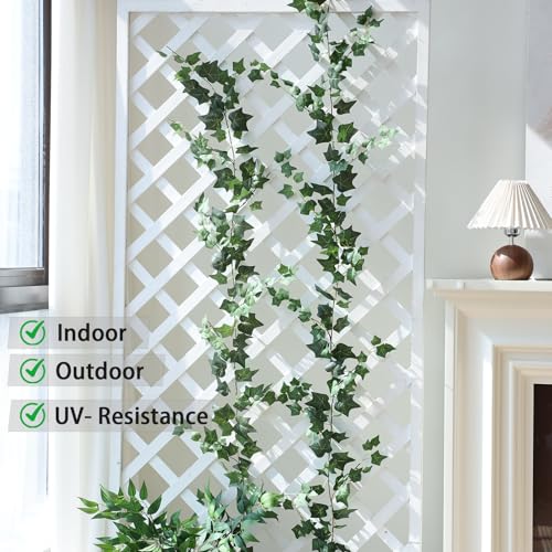 Mizii 2 Strands Artificial Vines Ivy Garland 79" Fake Vine with Silk Green Leaves Faux Hanging Plants Greenery Decoration for Outdoors Party Wedding Indoor Mantle Bedroom Home Decor (Ivy) - color: Ivy