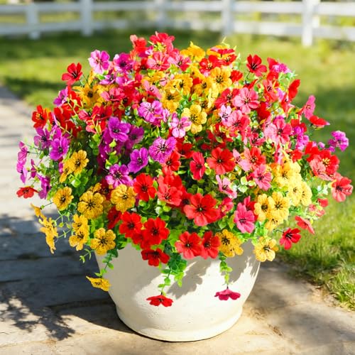 20 Pcs Artificial Flowers for Outdoors Fake Flowers UV Resistant, Artificial Plants Outdoor Indoor Faux Plastic Fake Plants for Planter Front Door Garden Porch Yard Home Decor(Pink Red Purple Yellow) - color: Pink Red Purple Yellow, size: 20 Pcs