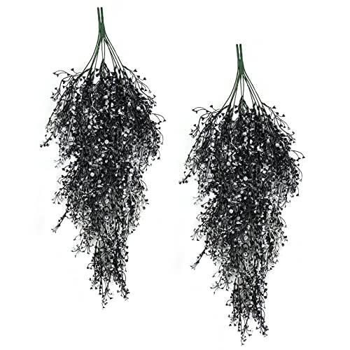 RECUTMS Hanging Fake Vines Artificial Hanging Plants Flowers 4Pcs Faux Ivy Ferns Wall Plants for Bedroom Indoor Outdoor Garden Patio Halloween Thanksgiving Decoration (Black White) - color: Black White-hanging