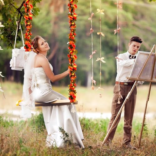 8Pcs 63Ft Orange Rose Garland, Fake Flower Vines, Artificial Vine Flowers, Rose Hanging Garland for Party Wedding, Garden, Room Table, Halloween, Thanksgiving Backdrop Wall Arch Decor - color: Orange, size: 8Pcs-63Ft