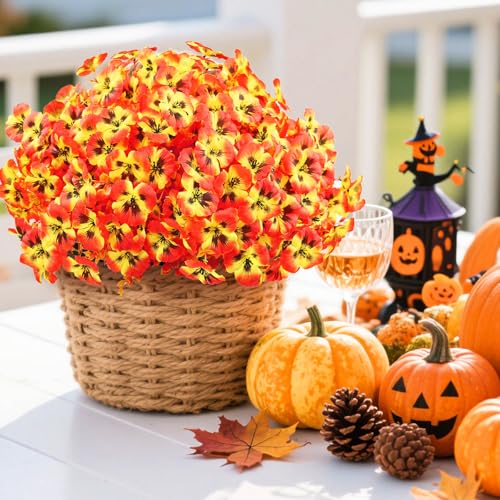 16 Bundles Artificial Fall Flowers for Outdoors, Realistic No Fade Fake Silk Flowers, Faux Fall Plants for Outside Planters, Porch, Patio, Garden Decor(Sunset) - color: Sunset, size: 16PCS
