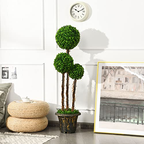 DREAMADE Artificial Boxwood Topiary Tree, 4ft Triple Ball Shaped Faux Topiary Tree w/Weighted Pot, Metal Frame, Fake Green Potted Plants Decoration for Indoor/Outdoor/Home/Office - size: 4ft