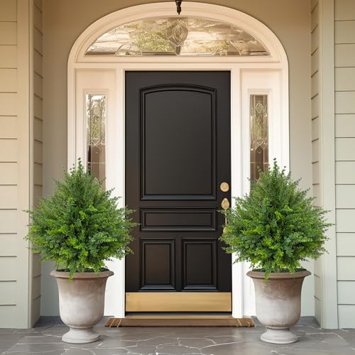 24.5 Inch (H) Artificial Cedar Topiary Ball Trees, Set of 4 UV Resistant Fake Shrub Bushes with Ground Spikes, Faux Outdoor Plants for Garden, Patio, Front Porch & Indoor Decor (4)