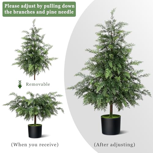 3FT Soft Textured Cedar Topiary Trees for Front Porch Decor, Artificial Shrubs Faux Plants Potted UV Resistant Fake Greenery for Outdoor Indoor Door Garden Farmhouse Home Decoration (Set of 2) - size: 3FT