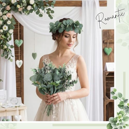 20 Pcs Eucalyptus Leaves Stems and Eucalyptus Garland 6.56 ft Artificial Silver Dollar Leave Picks Faux Branches Greenery Bouquet for Front Door Wedding Centerpiece Arch Wall Decoration Vase Filler