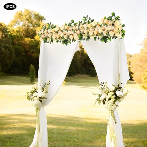 Wedding Arch Artificial Flowers Panels, Silk Rose Floral Wall Backdrop, 13.8 x 13.8in Artificial Flowers Garland for Wedding Party Table Decoration, White (Champagne Color, 1 Pcs) - color: Champagne Color, size: 1 Pcs