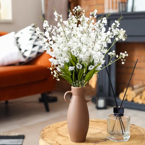 6 Pcs 37.5inch Lily of The Valley, Artificial Faux White Lily of The Valley Flowers Wind Chime Orchid Wedding Bouquet Flower for Home Garden Wedding Party Decor