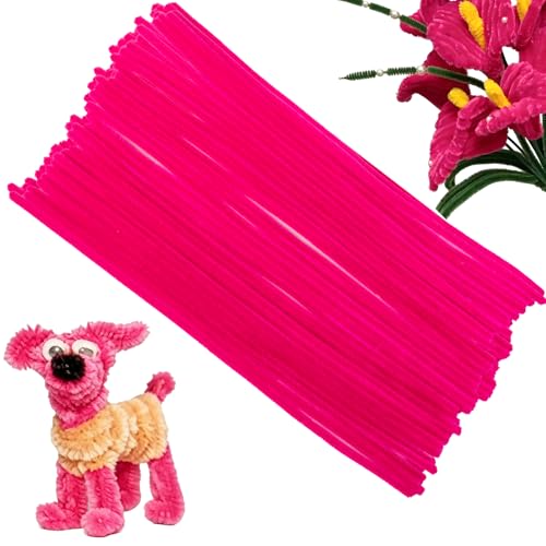 100 Pcs Solid Color Pipe Cleaners, 12 Inch 6mm Single Color Chenille Stems, Fuzzy Flexible Craft Pipe Cleaners, Bulk Art DIY Supplies , Flower Making, Holiday Decor & Handmade Projects (Rose Red) - color: Rose Red