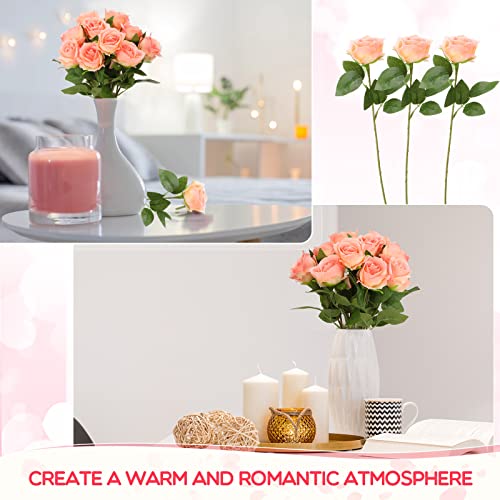 Jexine 50 Pcs Artificial Rose Flower Bulk Realistic Silk Fake Roses with Long Stem Plastic Artificial Flower Bouquet Real Looking for Home Wedding Centerpieces Party Decoration(Champagne) - color: Champagne