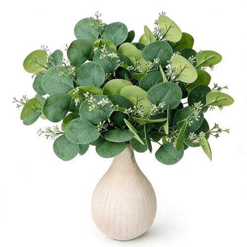 20PCS Artificial Eucalyptus Stems, Fake Eucalyptus Plant, Faux Greenery Centerpieces for Tables,Vase, DIY Bouquets and Weeding Home Decor(NO Vase - size: 20PCS Medium