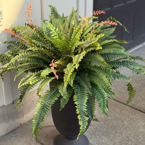 CQURE 50" Large Fake Fern Artificial Ferns for Outdoors,96 Branches Set of 2 Realistic Artificial Boston Ferns Bush Plant for Indoor Outdoor Garden Porch Decor - size: 50" 96 Leaves-2pc