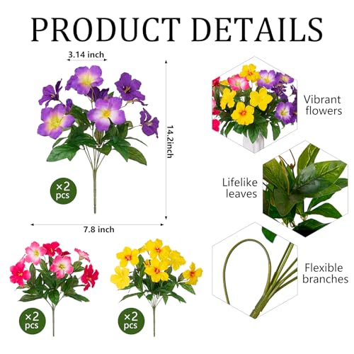 Fake Artificial Flowers for Outdoors 6 PCS Azalea Bouquet Silk Flowers for Outside UV Resistant Faux Flowers Plants for Outdoor Planters Realistic Spring Home Front Door Patio Garden Porch Decor - color: Mt Azalea B-mix Color a ( Purple1 Purple2 + Rose Re
