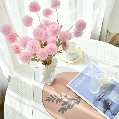 Mandy's 6 Stems Silk Pink Kiku Ball Flowers | Artificial Chrysanthemum Stems for Home Summer Décor Realistic Faux Floral Arrangement Minimalist Elegant Style - color: Pink