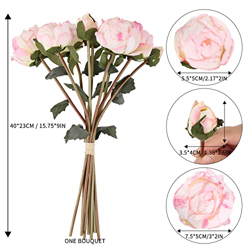 Pink Peonies Artificial Flowers 2 Bouquets Vintage Peonies 18pcs Pink Peonies with Single Long Stems Silk Flowers for Wedding Decoration Bride Bouquet Flowers Crafts Floral Arrangement (Pink) - color: Light Pink