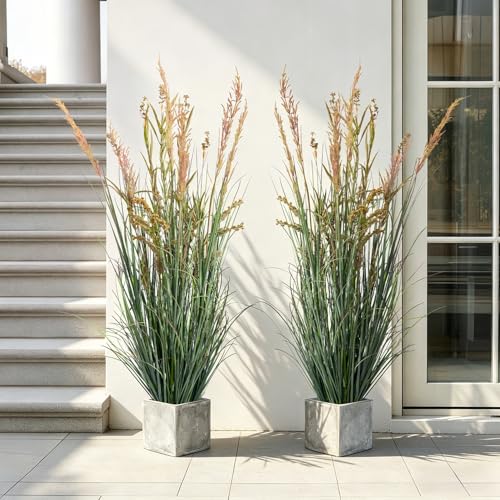 2 Pack Faux Plastic plantas Synthetic Pampas Grass Indoor Outdoor Realistic Floor Plants Artificial Cattail Reed Grass for Home Office Wedding Patio Front Decor Fake Grass Housewarming Gift - color: Pink, size: 5FT