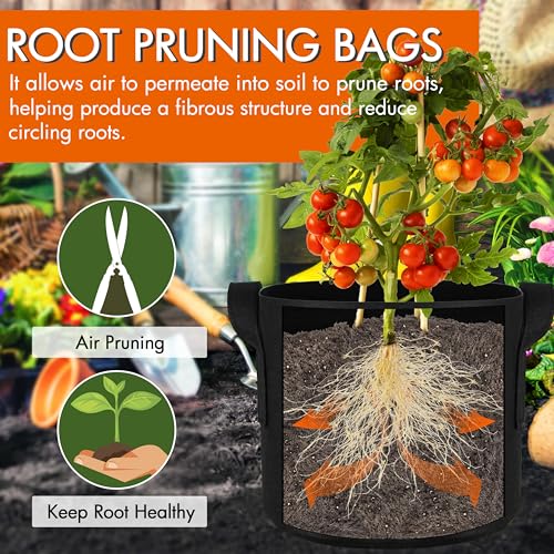 Gardzen 6-Pack 30 Gallon Grow Bags, Aeration Fabric Pots with Handles, Heavy Duty Cloth Pots for Plants - size: 30 Gallons