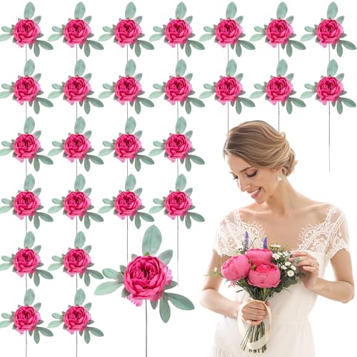 Zeyune 50pcs Artificial Peonies Flowers 4'' Fake Peonies DIY Craft Silk Flower Bulk for Home Wedding Bridal Bouquet Birthday Dining Room Table Centerpieces Backdrop Party Decor(Hot Pink) - color: Hot Pink
