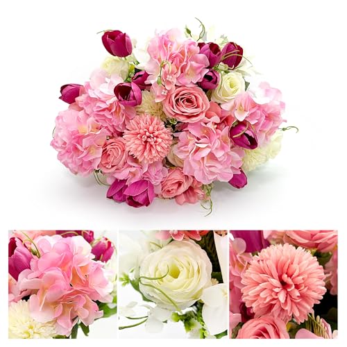 FLOWERIA Headstone Flower Saddle Artificial Flowers for Cemetery Grave Decoration, Large Size Tulip, Pink-white - color: Pink-white, size: 2 Bouquets 1 Saddle