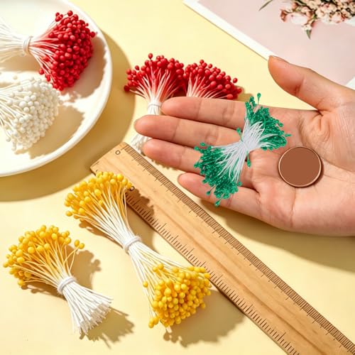 PATIKIL 3mm Double Heads Flower Stamen, 150 Pcs Artificial Flower Stamen Pistil Matt Pearl Floral Stamen for DIY Christmas Card Wedding Decoration, Green - color: Green