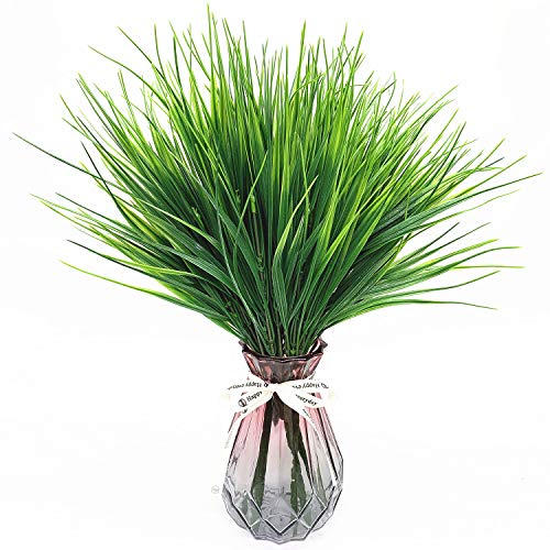 Artificial Plants, Fake Plastic Greenery Faux Shrubs Bushes Wheat Grass Outdoor Window Box Verandah Hanging Planter Decor Indoor Outside Home Garden UV Resistant Wedding DIY Decoration - 4 Pcs - color: Wheat Grass / 4 Pack