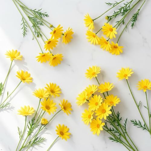 10 Bundles Yellow Artificial Daisy Flowers, 20" UV Resistant Outdoor Fake Wildflowers with Stems & Faux Greenery for Home Garden Vase Table Decor - color: Yellow