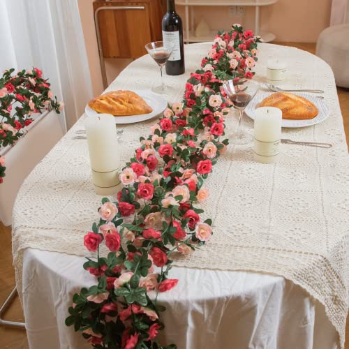MARTINE MALL Flower Garland Rose Vines, 8 Strands 66Ft Flowers Vines for Bedroom, Rose Flower Garland Decoration, Rose Floral Garland for Room Table Birthday Wedding Party Garden Wall Decor - color: Pink, size: 8 Packs