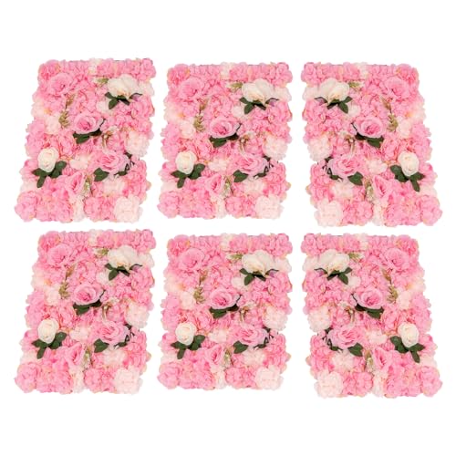 Set of 6 Artificial Flower Wall Panels, 3D Silk Rose & Dahlia Outdoor Decor, Waterproof Garden Wall Flowers for Balcony Fence, Patio, Wedding Backdrop (Dark Pink) - color: Dark Pink