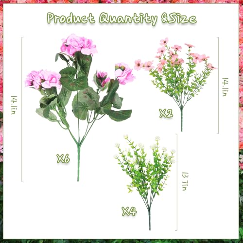 Olatay 12 Bundles Mixed Color Artificial Flowers for Outdoor, Artificial Geraniums Flowers for Outdoor, UV-Resistant Fake Geraniums for Porch, Balcony, Garden, Indoor Decoration (Light Purple) - color: Light Purple