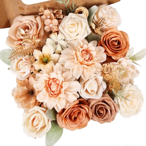 Artificial Flowers Combo Box Set Fake Flowers with Stems Artificial Bouquet Flowers for Wedding Centerpieces Arrangements Baby Shower Party Home Decor - color: Elegant Champagne