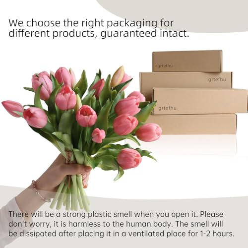 20 Pcs Artificial Pink Tulips, Real Touch Faux Tulip Flowers for Home Decor, Vase Arrangements, Romantic Gift for Her - color: Pink：romantic Home Decor Gift