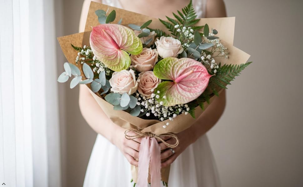 Rikyo 5 Pc 24inch/61cm Artificial Anthurium Lily Flowers Permanent for Home Decor Bouquet and Green Leaf for Bridal Wedding Festival Party,Store Decor Small Flower Bouquet Accessories (Pink-1) - color: Pink-1