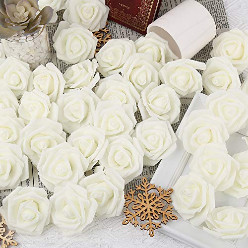 200pcs Ivory Artificial Foam Rose Flower Head, 3-Inch Fake Flower Heads Stemless Flowers for DIY Crafts,Wedding Bouquets Centerpieces Arrangements Party Baby Shower Home Decor (Ivory) - color: Ivory, size: 200PCS