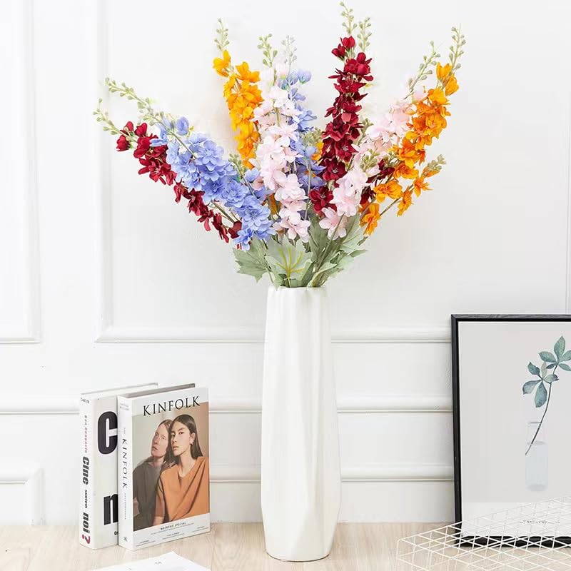 FERIAL Fall Artificial Delphinium Flowers Orange Silk Larkspur Faux Snapdragon Long Stem Fake Plant Spray Arrangement for Home Garden Wedding Arrangement Table Vase Decor (Orange) - color: Orang