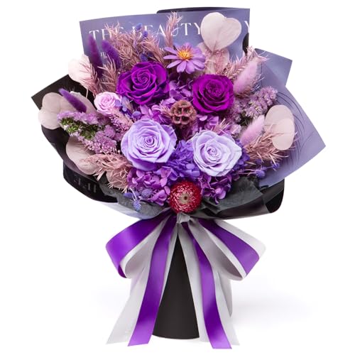 Bessol Flowers for Delivery Preserved Flower Bouquet Forever Fresh Flowers Birthday Gifts for Women Mom Anniversary Red Real Rose Gifts for Grandma Wife Girlfriend Sister Her from Daughter - color: Purple Preserved Flower Bouquet, size: Large
