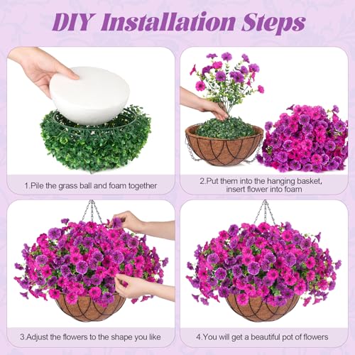 Artificial Fake Hanging Flowers with Basket for Outdoor Decor 12 Pcs UV Resistant Faux Silk Morning Glory Flowers Plants for Outdoor Outside Planters Home Porch Patio Balcony Spring Summer Decor