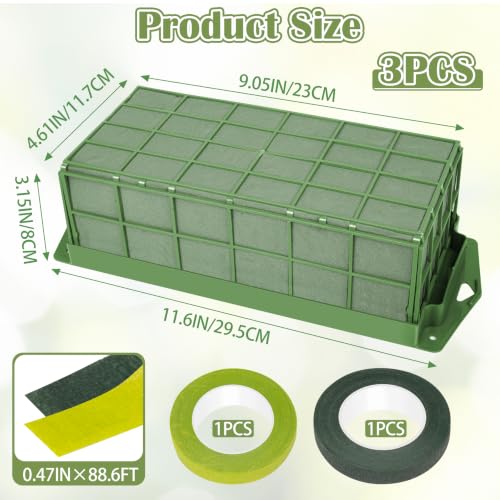 3PCS Floral Foam Cage, Flower Cage Holder, Dry and Wet Rectangle Flower Arrangement, Hangable Green Blocks Floral Foam Cages for Artificial Flesh Flower Wedding Holiday, Home, Garden Party Decoration - size: 3 PCS