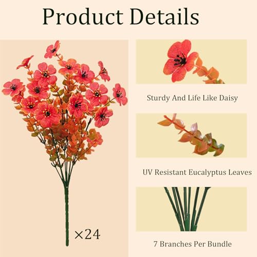 24 Bundles Artificial Mums for Outdoor Fall Flowers Fall Decor, Fall Decorations for Home Fake Mums Artificial Flowers, Fake Plants for Outdoor Planters UV Resistant for Porch Outside Yard - color: Orange Green, size: 24 Pcs